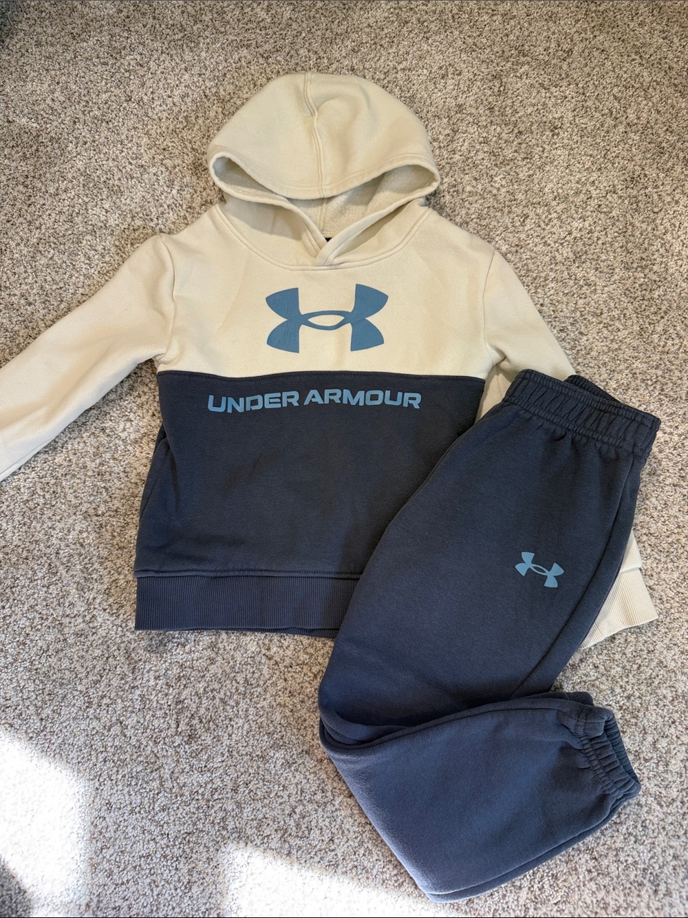 Under Armour Kids Cream and Navy Blue Hoodie & Joggers Set - 5